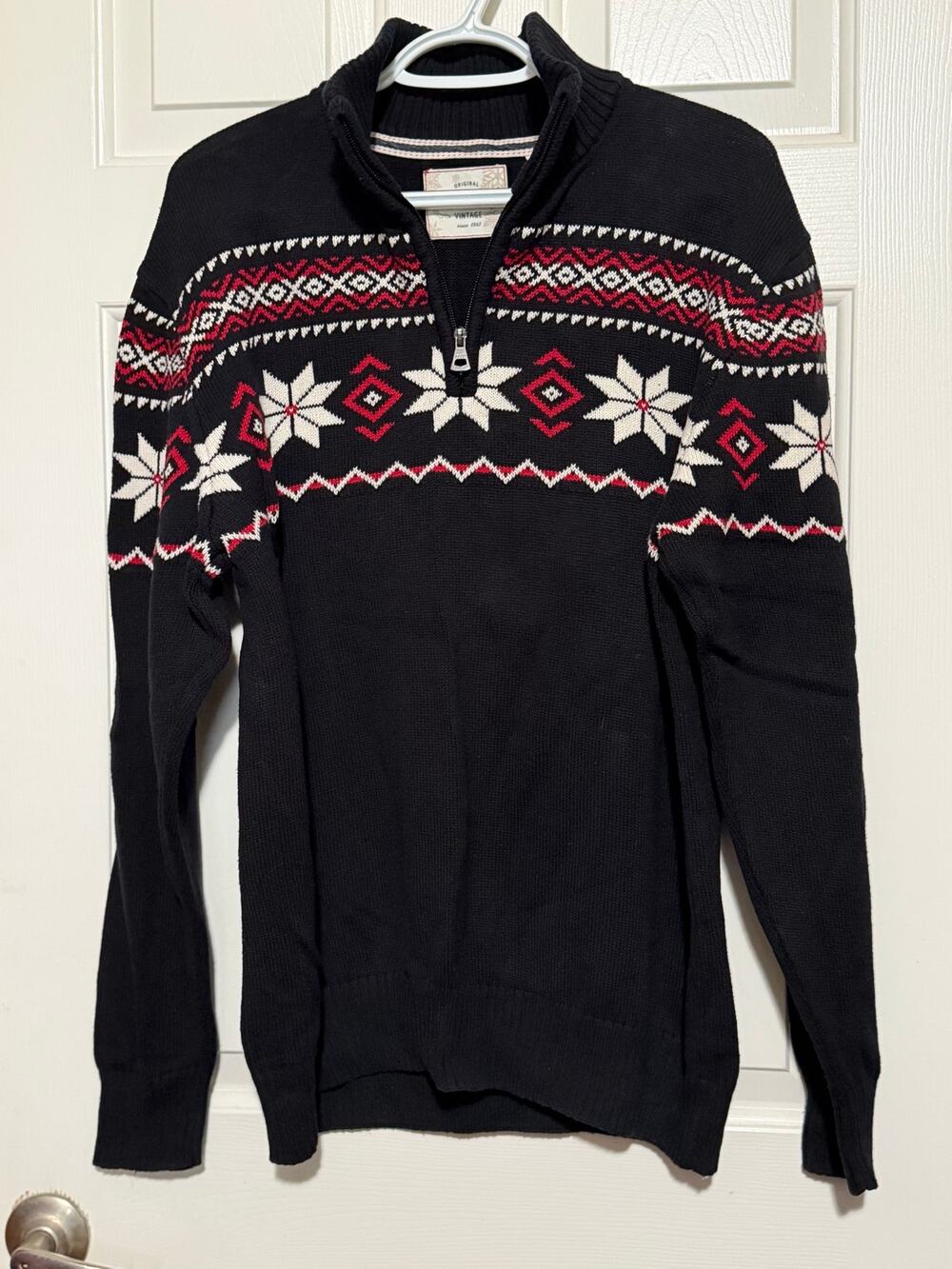 Weatherproof Vintage Since 1948 Men's Black Red White Quarter Zip Sweater Size L